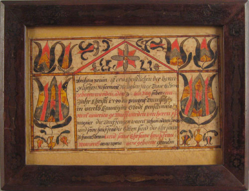 Appraisal: Berks County Pennsylvania ink and watercolor fraktur dated for Abraham