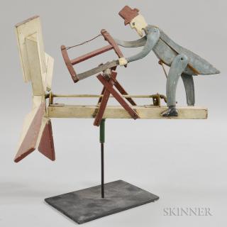 Appraisal: Carved and Painted Whirligig of a Man with a Saw