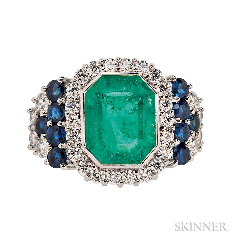 Appraisal: Platinum Emerald Sapphire and Diamond Ring Sophia D Platinum Emerald