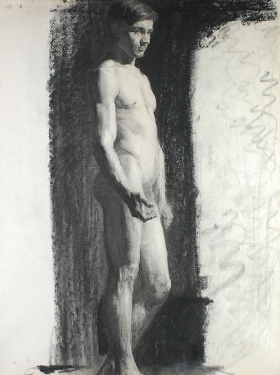 Appraisal: ADOLPHE VALETTE - BLACK CRAYON Male nude standing in x