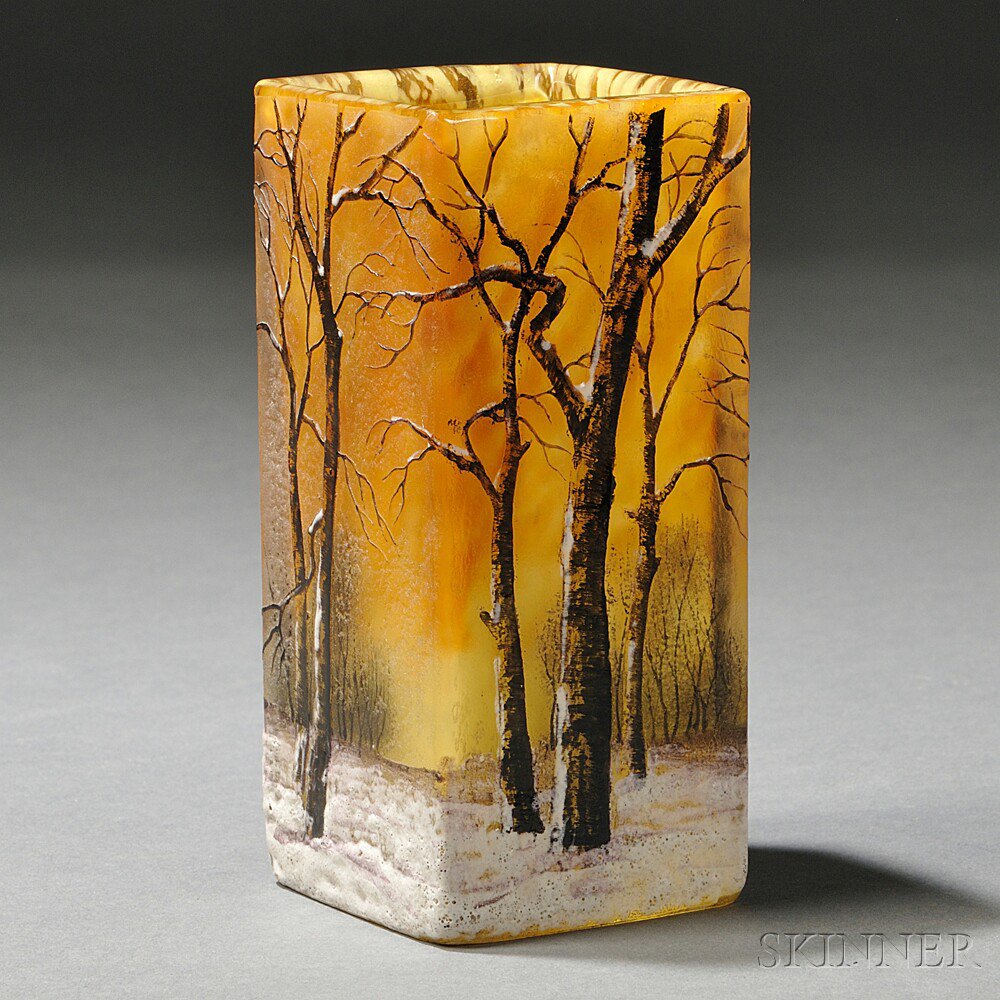 Appraisal: Daum Winter Landscape Vase Art glass Nancy France c Square