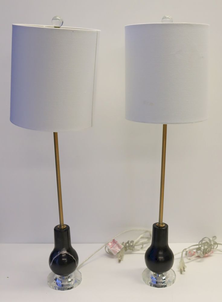 Appraisal: Pair Of Vintage Marble And Brass Lamps On Glass Bases