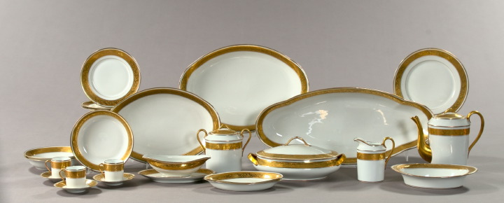 Appraisal: Seventy-Three-Piece Limoges Chased Gold Band Porcelain Partial Dinner Service for