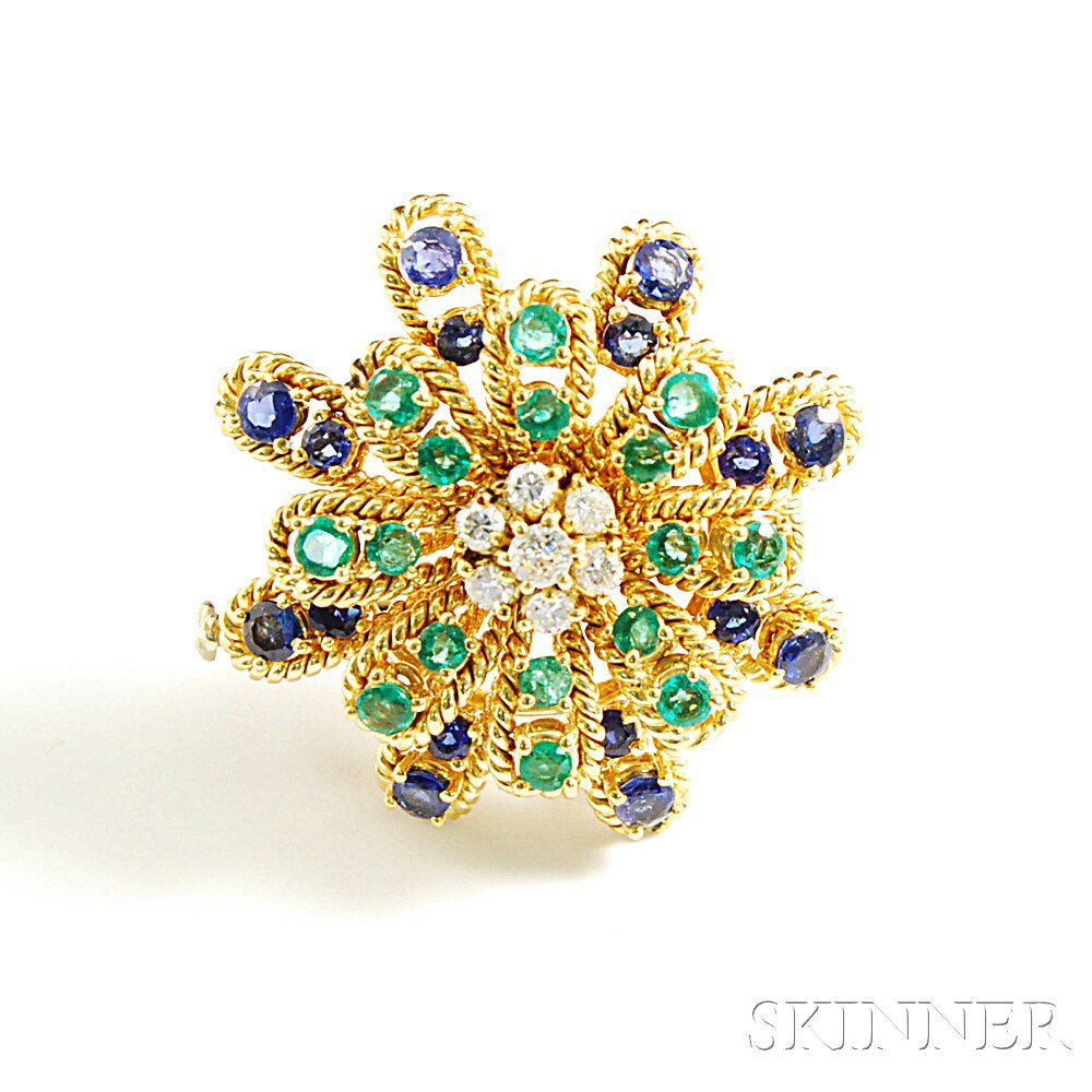 Appraisal: kt Gold Gem-set Flower Brooch dwt Estimate - The absence