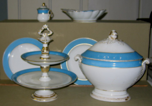 Appraisal: FRENCH PORCELAIN DINNER SERVICE Turquoise rimmed white grounded partial set