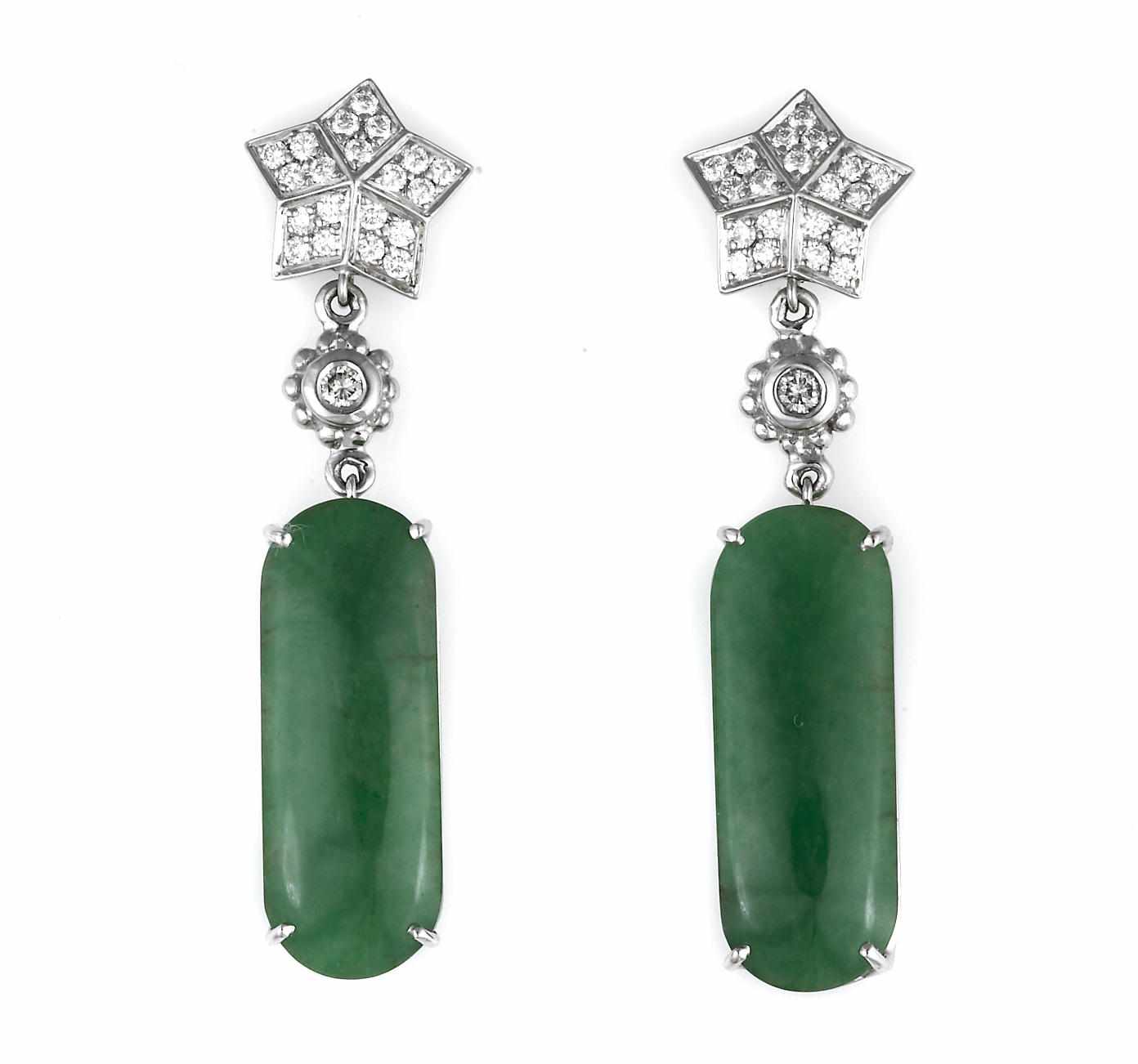 Appraisal: A pair of jadeite jade and diamond earrings Fred Paris