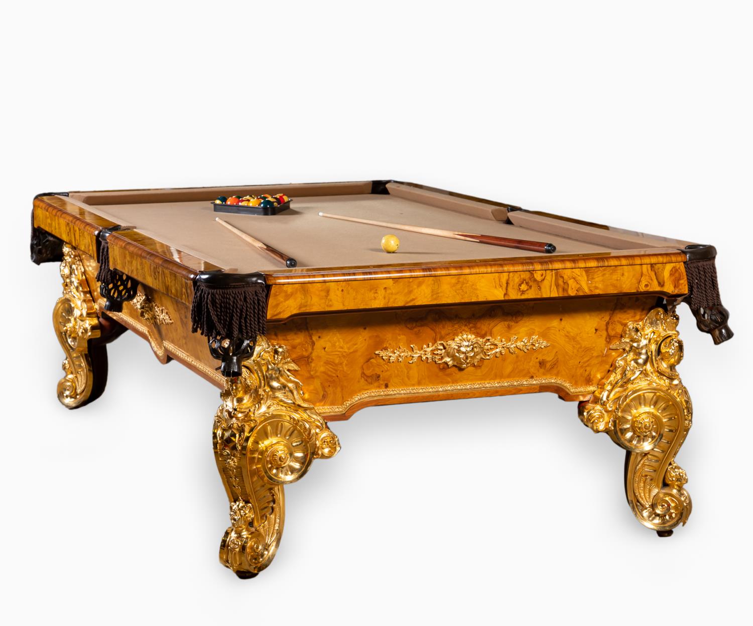 Appraisal: ITALIAN BURL WOOD GILT METAL BILLIARDS TABLE Italian Rococo style