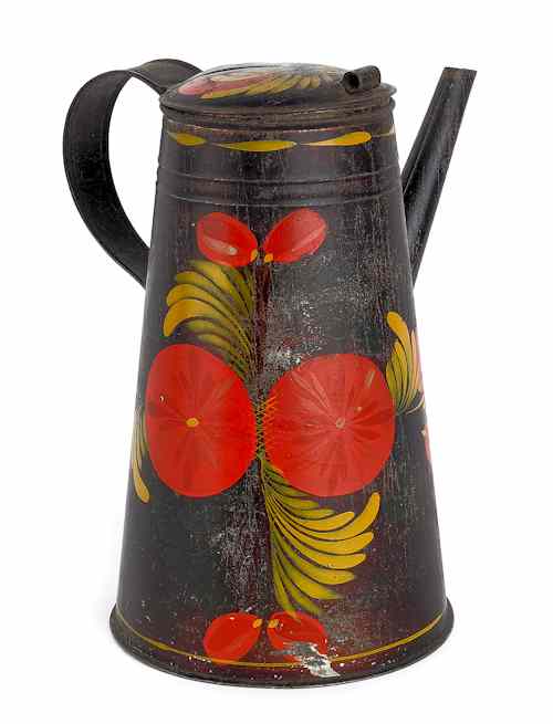 Appraisal: American tole coffee pot mid th c with side spout