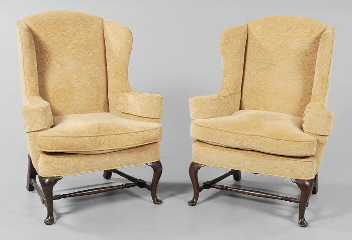 Appraisal: Pair Queen Anne Style Wing Chairs probably late th early