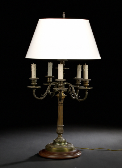 Appraisal: Large Christofle Paris Bronze-Patinated Brass Five-Light Candelabrum first quarter th