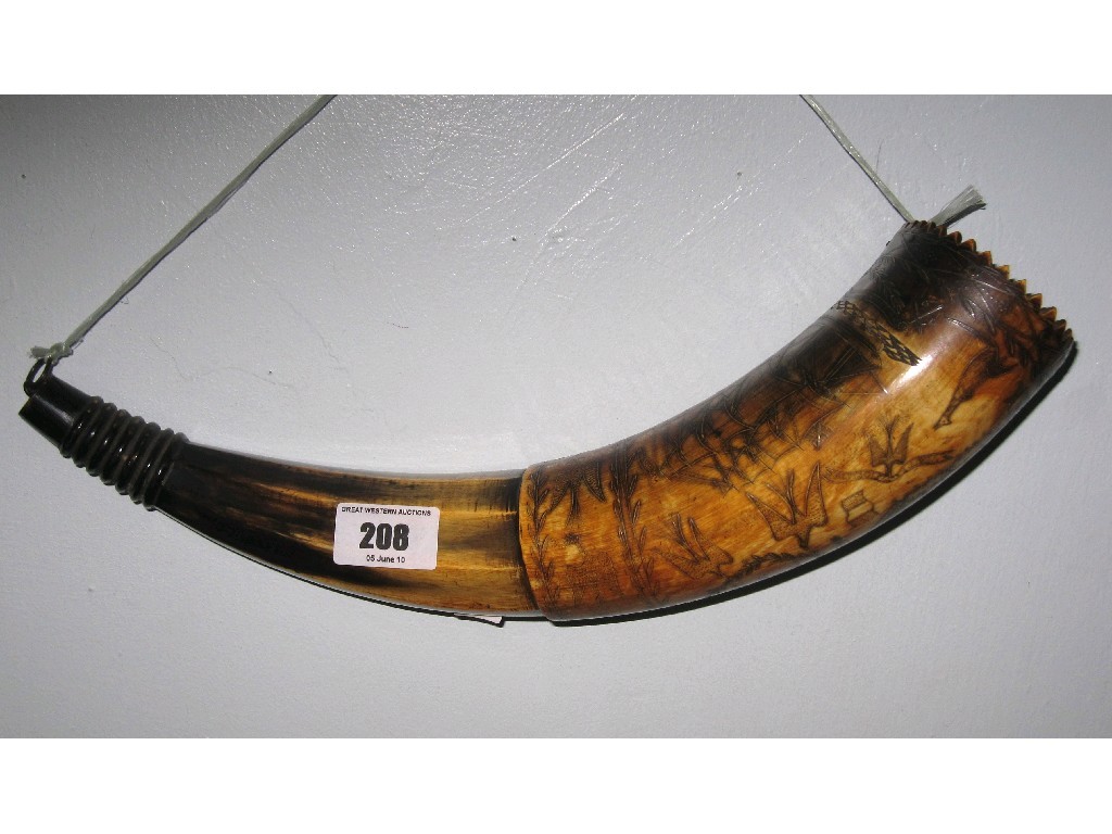 Appraisal: Powder horn with etched decoration