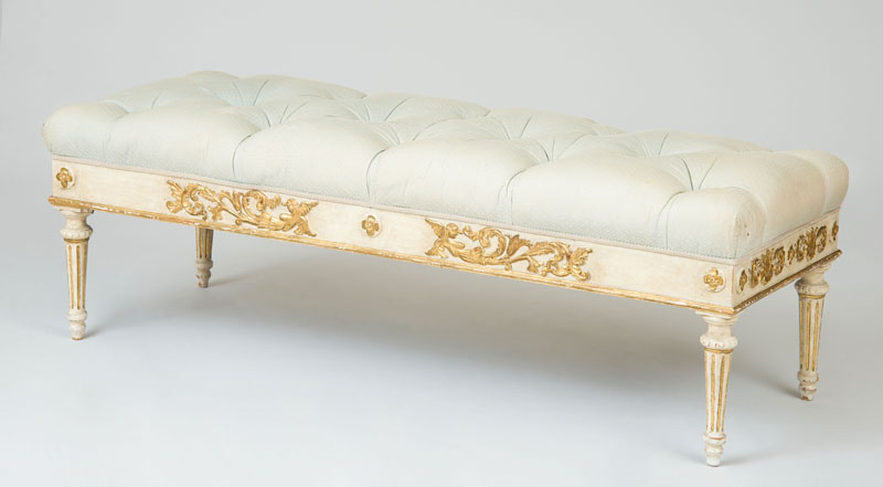 Appraisal: LOUIS PHILIPPE CREAM-PAINTED AND PARCEL-GILT WINDOW BENCH With a tufted