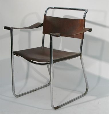 Appraisal: A Modernist chrome and leather armchair unmarked cm high