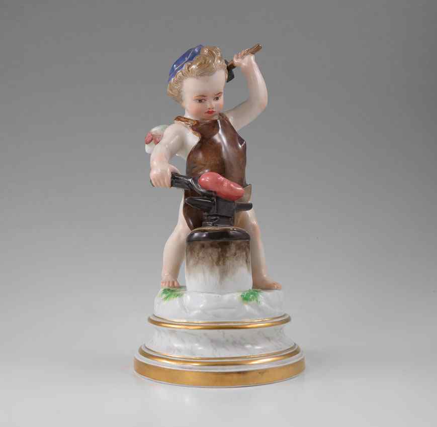 Appraisal: MEISSEN PORCELAIN FIGURE OF CUPID FORGING A HEART With his