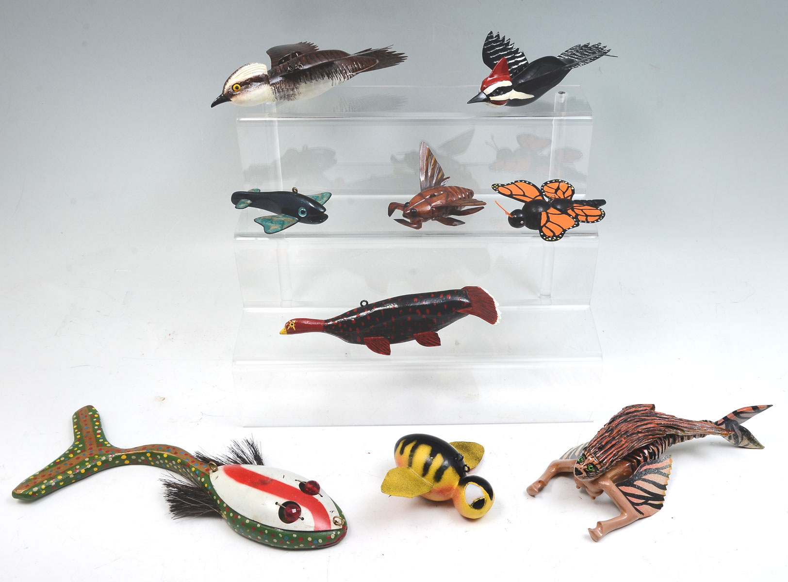 Appraisal: NINE PIECE FISH DECOY LOT To Include Unsigned Bird with