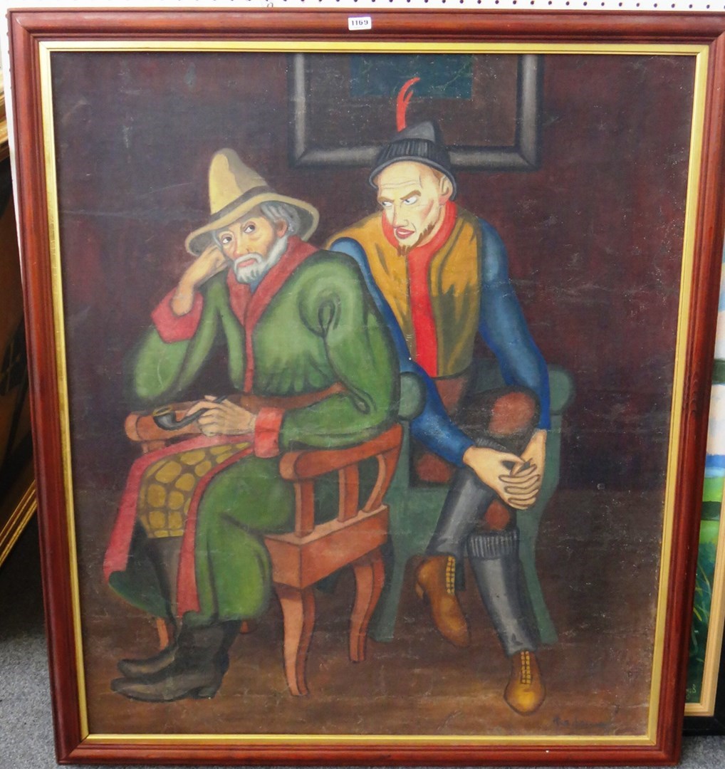 Appraisal: Continental School th century Peasants in an interior oil on