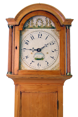 Appraisal: A PINE TALL CASE FLOOR CLOCK WITH WOODEN WORKS Silas