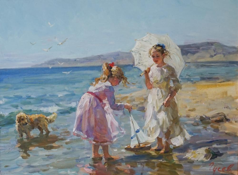 Appraisal: Vladimir Goussev Russian b Young Girls at the Beach Oil