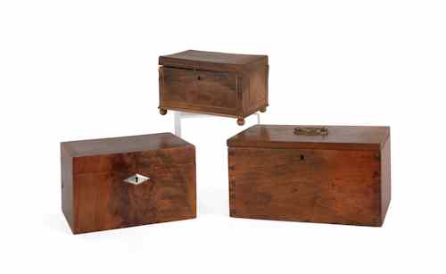 Appraisal: Three walnut boxes th c largest - h w