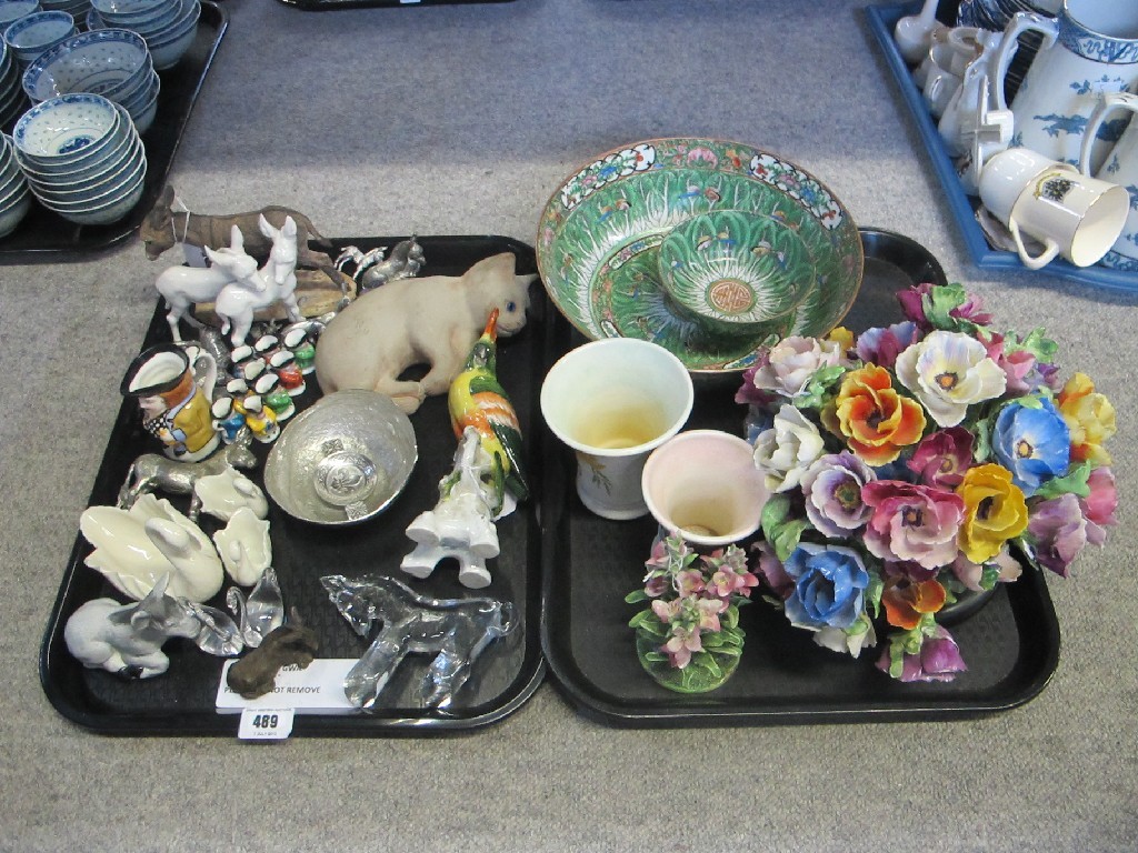 Appraisal: Two trays of assorted ceramics - donkey figures Chinese bowls