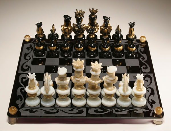 Appraisal: Fabulous Murano glass Venetian chess set and board black and