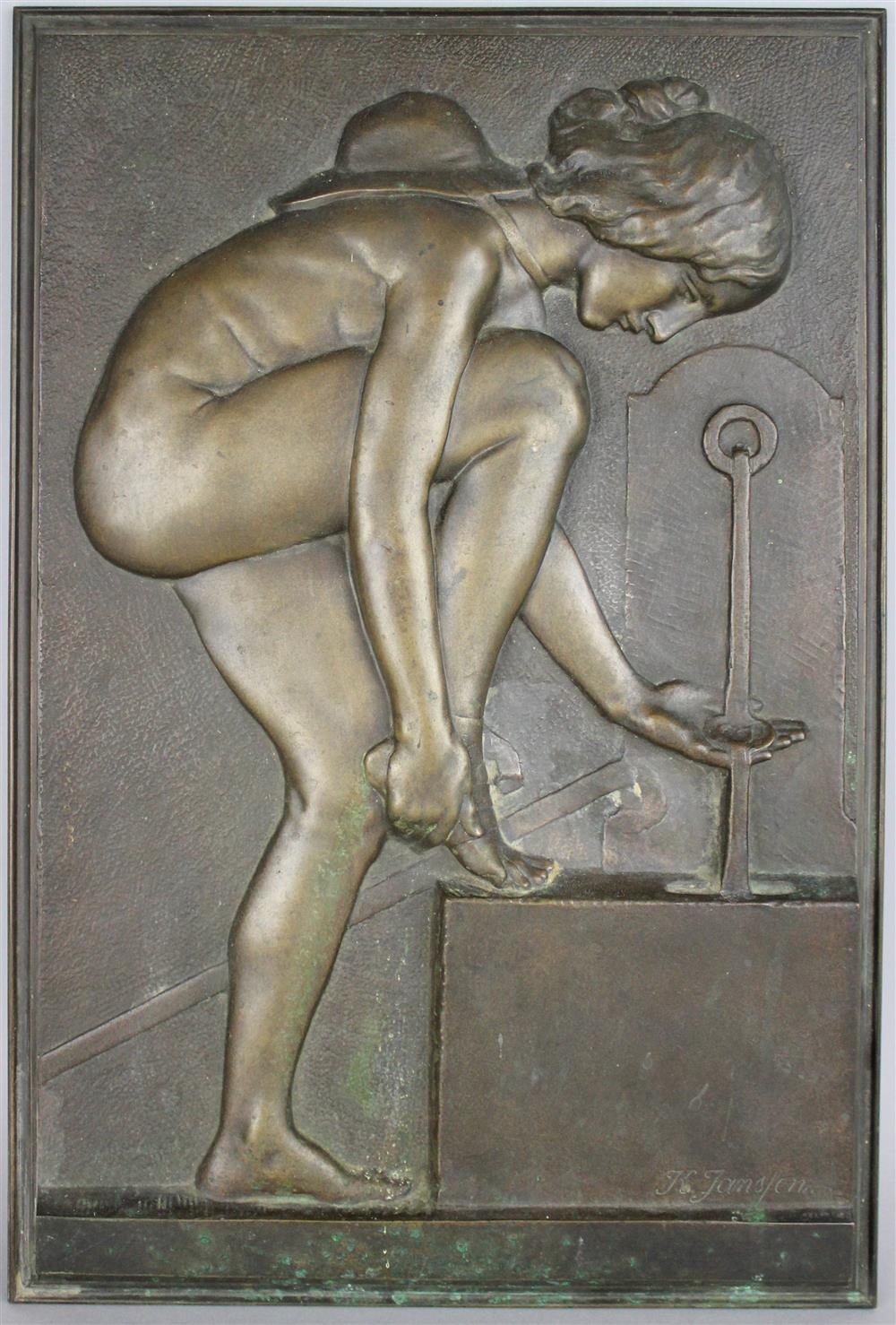 Appraisal: KARL JANSSEN ART DECO BRONZE PLAQUE inscribed in plaque K