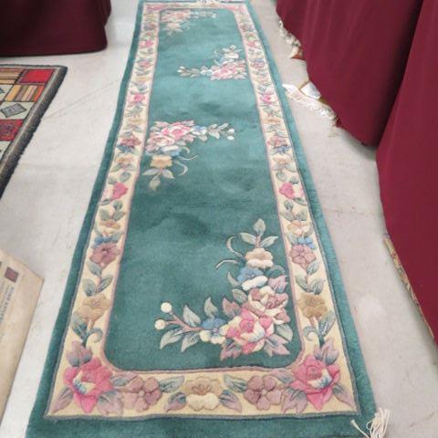 Appraisal: Chinese Handmade Sculptured Runner emerald with floral border ' x