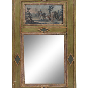 Appraisal: A Neoclassical Style Painted and Parcel Gilt Trumeau Mirror EARLY