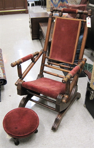 Appraisal: LATE VICTORIAN PLATFORM ROCKER AND FOOTSTOOL American c the rocker