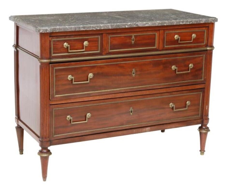 Appraisal: French Louis XVI style mahogany commode th c having marble