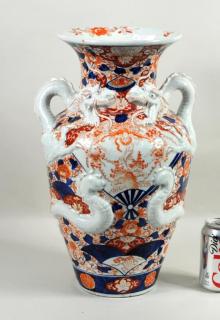 Appraisal: Large Japanese Imari Vase Dragon Form Handles Large Japanese Imari