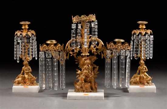 Appraisal: American Classical gilt-brass marble and drop prism three-piece girandole second