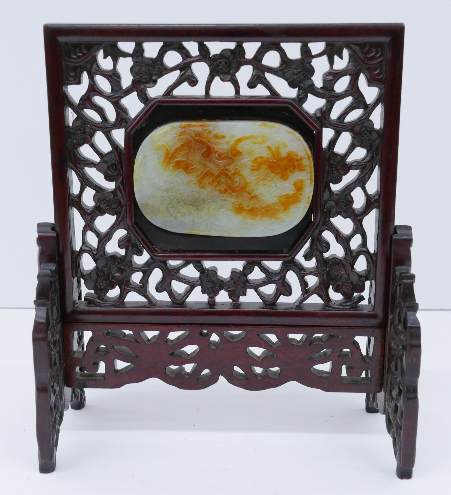 Appraisal: Chinese Russet Jade Plaque Table Screen ''x '' Pierced carved