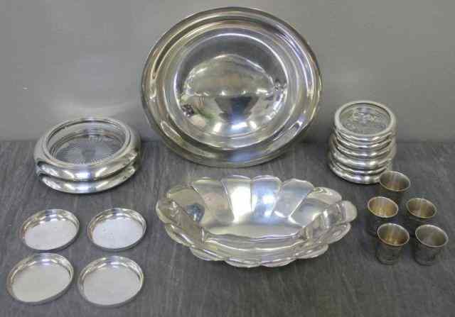 Appraisal: STERLING Includes a Classical Fruit Bowl FlutedBread Bowl Coasters Engraved