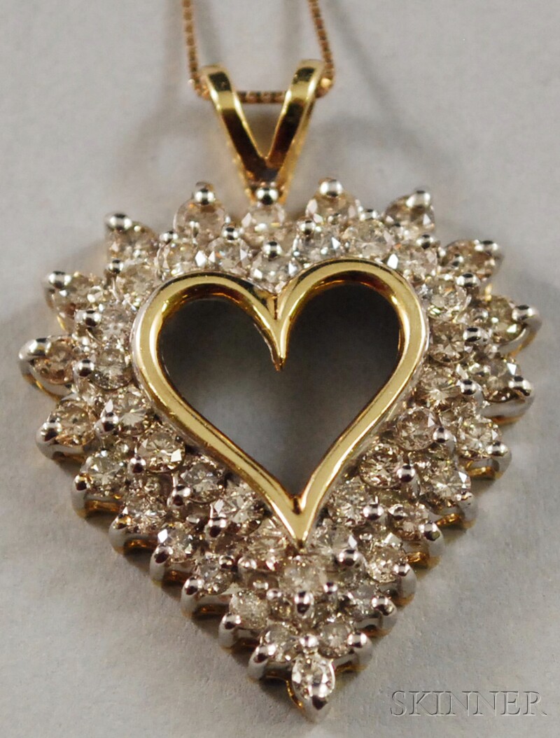 Appraisal: kt Gold and Diamond Heart Pendant set with full-cut diamond