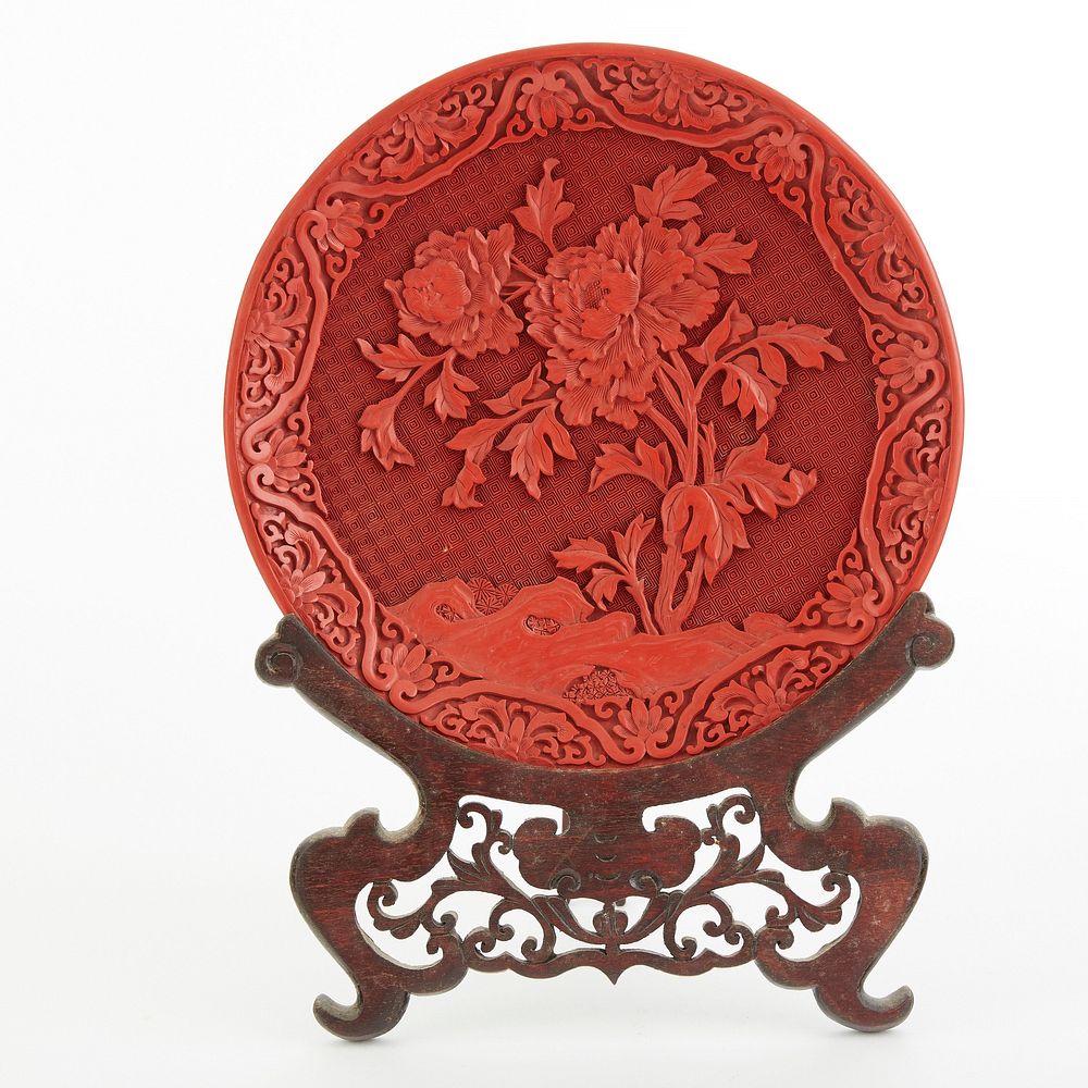 Appraisal: th c Chinese Cinnabar Lacquer Dish th c Chinese cinnabar