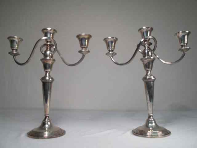 Appraisal: Pair of Sterling silver candelabras Three candle holders with serpentine