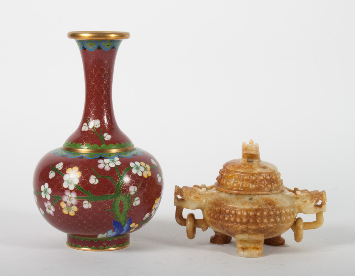 Appraisal: Chinese cloisonne vase and hardstone sensor