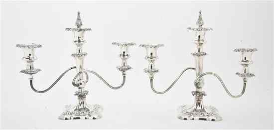 Appraisal: A Pair of Silverplate Two-Light Candelabra each with reeded candle