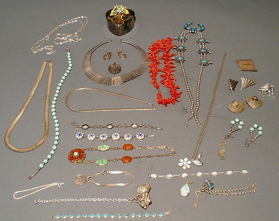 Appraisal: Group of silver and silver metal jewelry some with turquoise