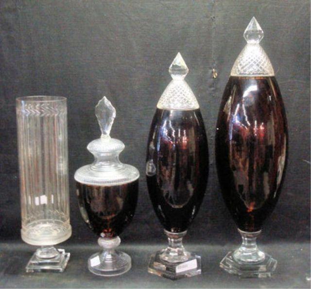 Appraisal: Pieces of Assorted Glass lidded jars together with large candle