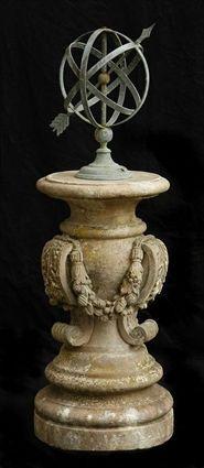 Appraisal: COMPOSITE STONE SUNDIAL PEDESTAL With associated brass armiliary sphere pedestal