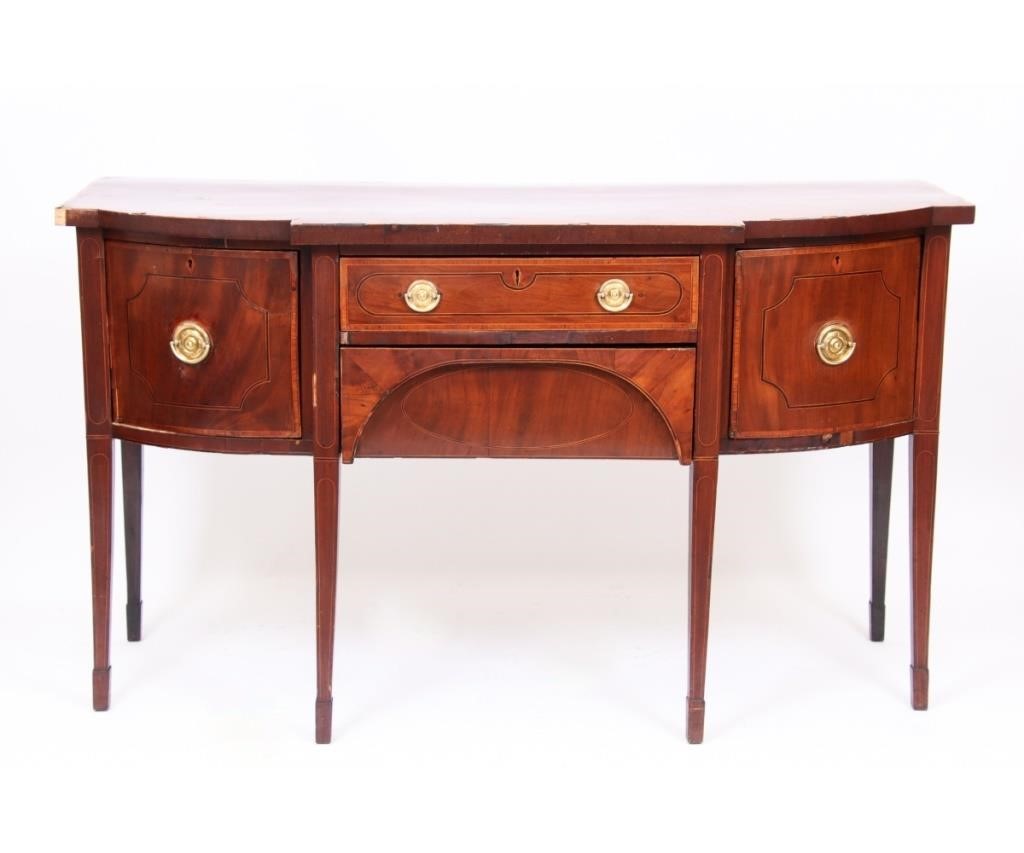 Appraisal: English Hepplewhite mahogany inlaid sideboard circa with D-shaped top h