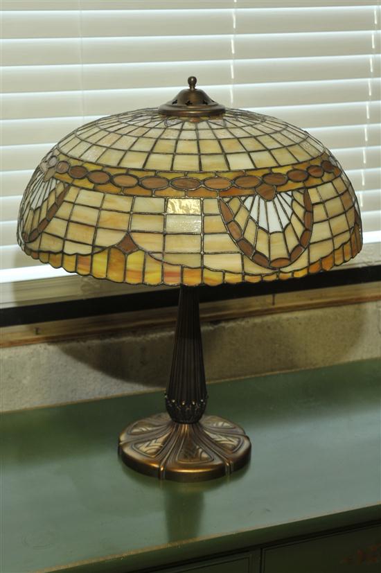 Appraisal: LEADED GLASS TABLE LAMP Attributed to Lamb Bros Brass base