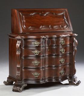 Appraisal: Unusual Louis XV Style Carved Rosewood Bombe Slant Front Desk