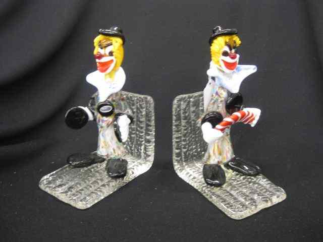 Appraisal: Pair of Italian Art Glass Figural Clown Bookends '' tall