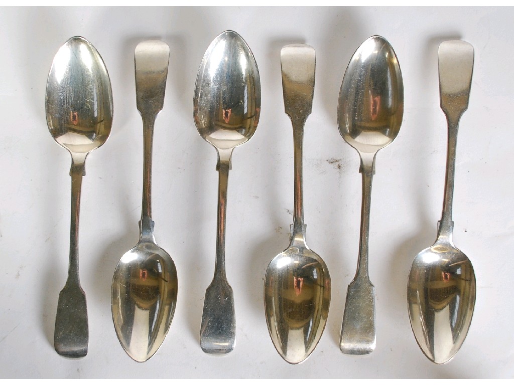 Appraisal: MATCHED SET OF SIX VICTORIAN SILVER TABLESPOONS three pairs fiddle