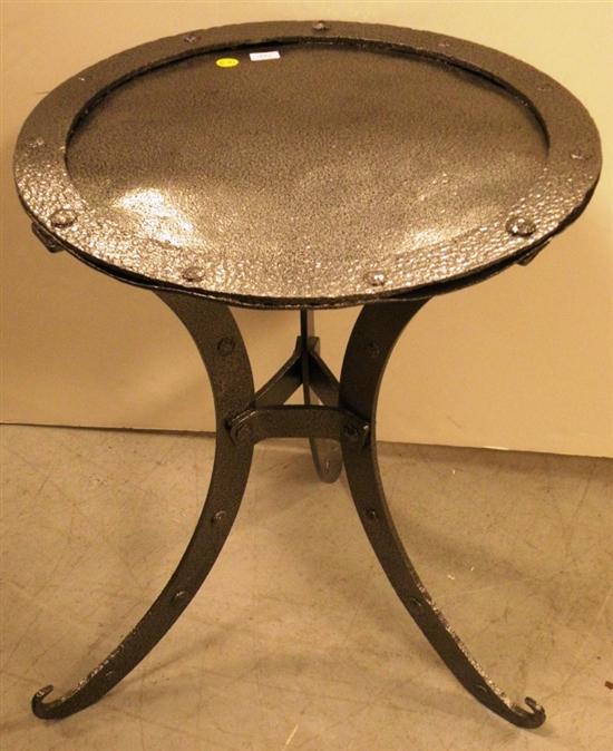 Appraisal: Modern gray metal round table on tripod base Brutalism design