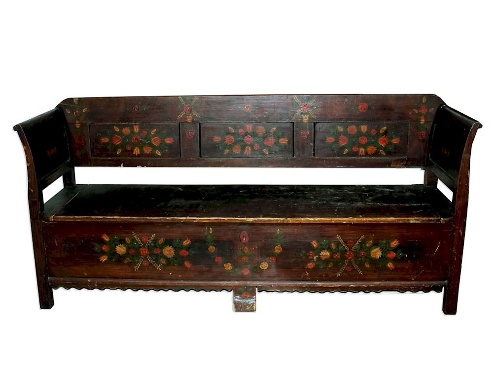 Appraisal: Antique c American Folk Art Painted Long Bench Antique th