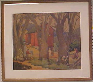 Appraisal: Alice Hildegarde Geary American - watercolor barn and figures through